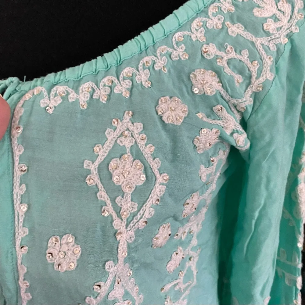 MELISSA ODEBASH Kaftan/Beach Dress Embroidered Mint Green - Picture 3 of 8